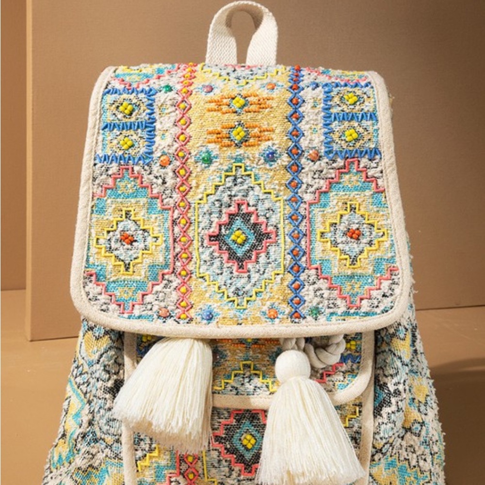 NWT! Ruggine Handmade Beaded Boho Colorful Patterned Backpack - Picture 10 of 15